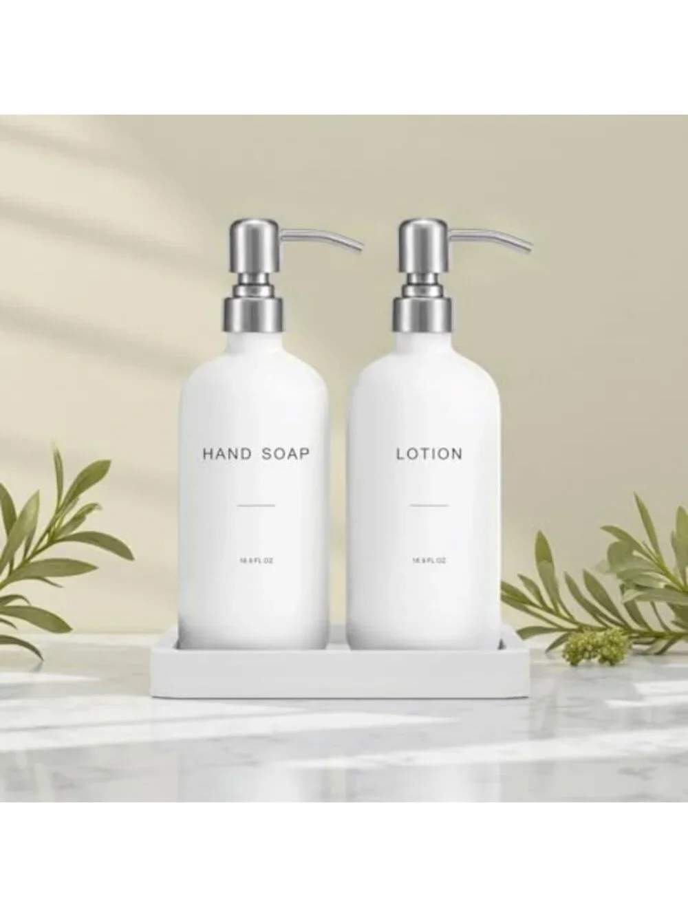 Elegant White Soap Dispenser Set for Bathroom - Stylish Silver & White Decor